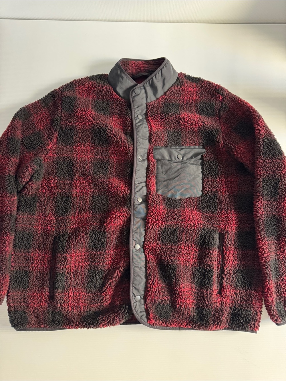 Goodfellow & Co Red and Black Plaid Sherpa Snap Jacket